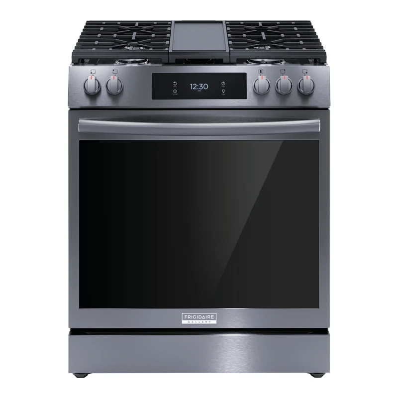 Cuisinière au gaz 30 po, 6,0 pi³ Inox noir avec Convection totale, Air Fry et plaque de cuisson intégrée