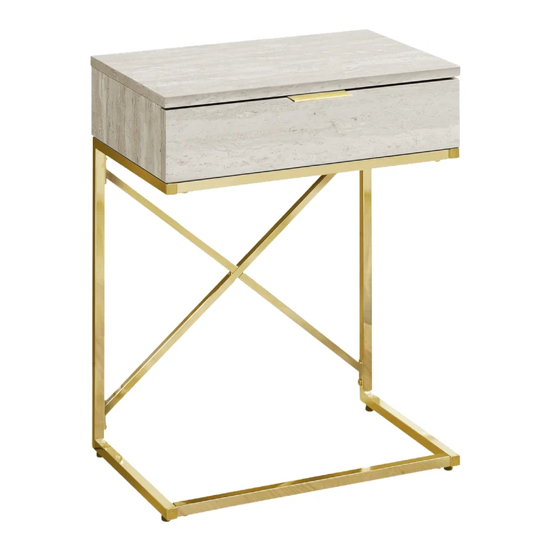 Table d'appoint en MDF/stratifié et métal doré avec 1 tiroir - I 3473-3476