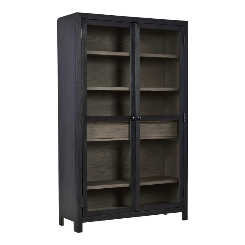 Armoire d'appoint en bois/placage de chêne bicolore avec 2 portes vitrées et 1 tiroir - Lenston