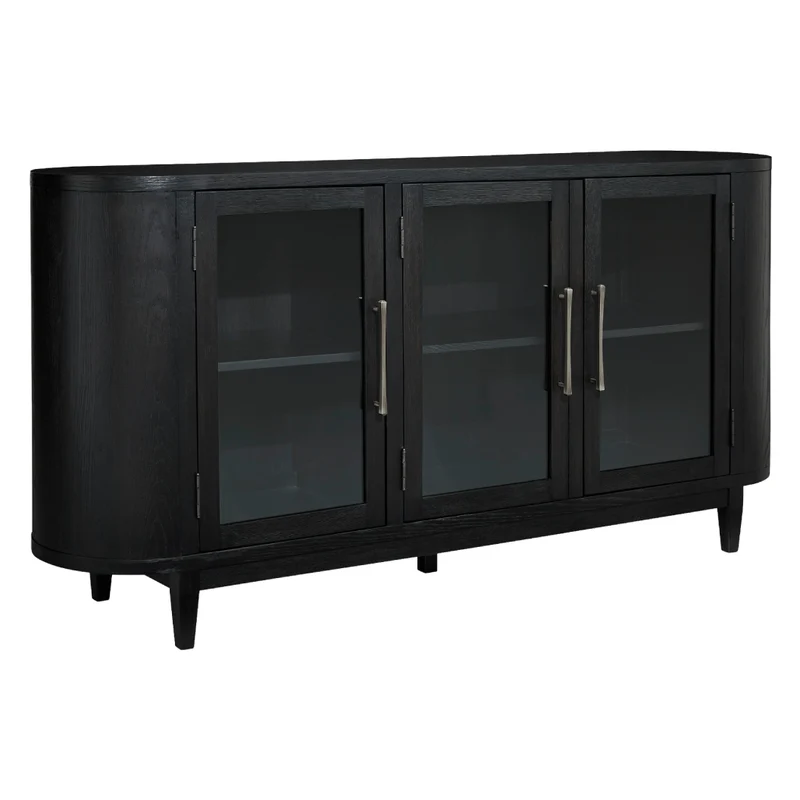 Buffet en bois/placage de chêne noir avec 3 portes vitrées - Rowanbeck