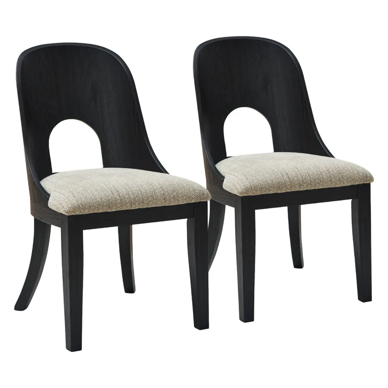 Ensemble de 2 chaises de salle à manger en bois noir avec assise rembourrée en tissu gris - Rowanbeck