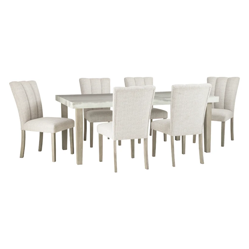 Ensemble de salle à manger avec 6 chaises rembourrées en tissu gris pâle - Larawyn