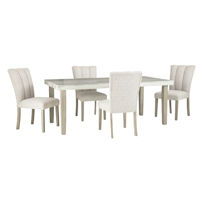 Ensemble de salle à manger avec 4 chaises rembourrées en tissu gris pâle - Larawyn