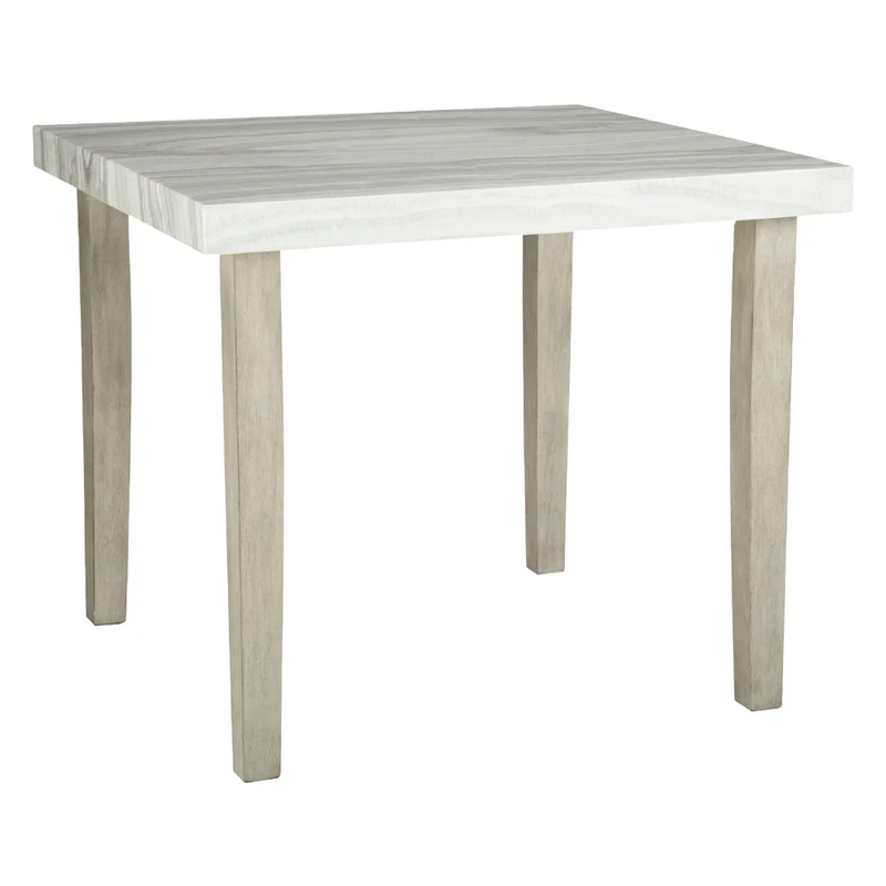Table de salle à manger haute carrée en faux marbre gris pâle - Larawyn