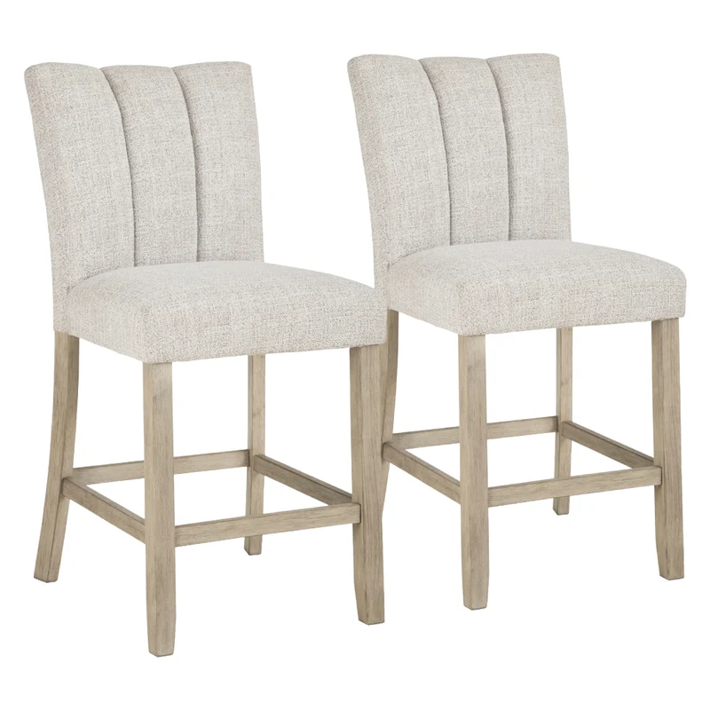 Ensemble de 2 tabourets de bar rembourrés en tissu gris pâle - Larawyn