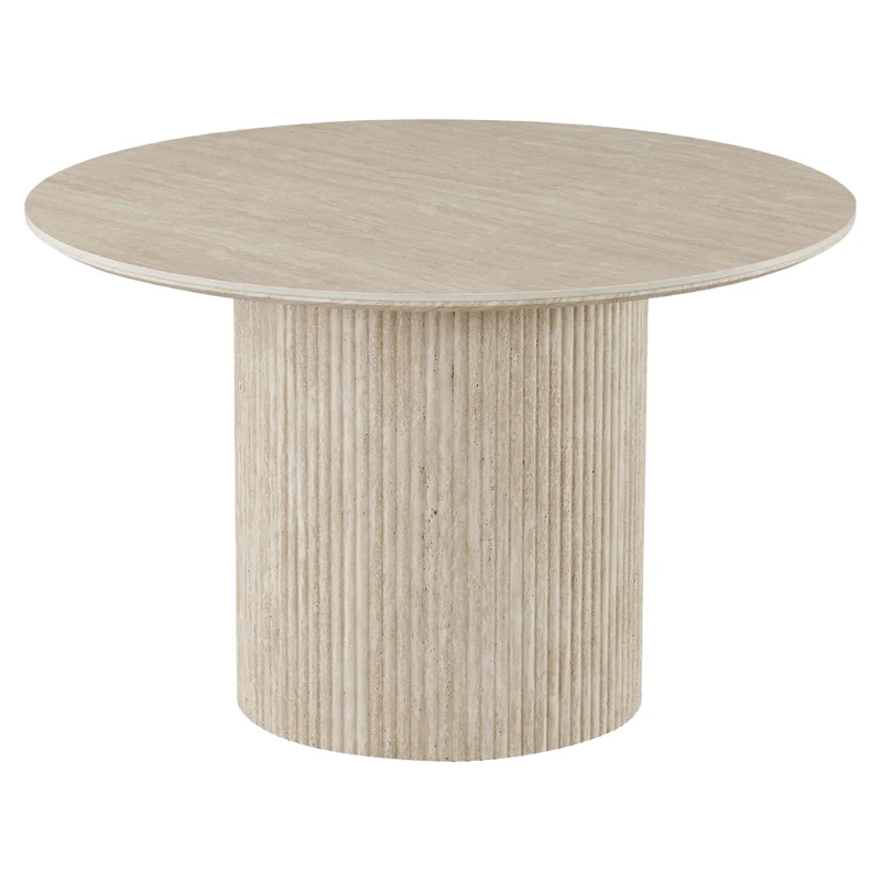 Table de salle à manger ronde en pierre frittée ivoire et travertin - Thalia