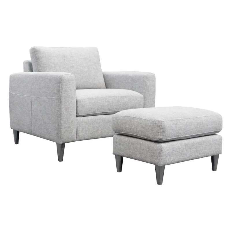 Fauteuil en tissu gris pâle avec ottoman - Atticus