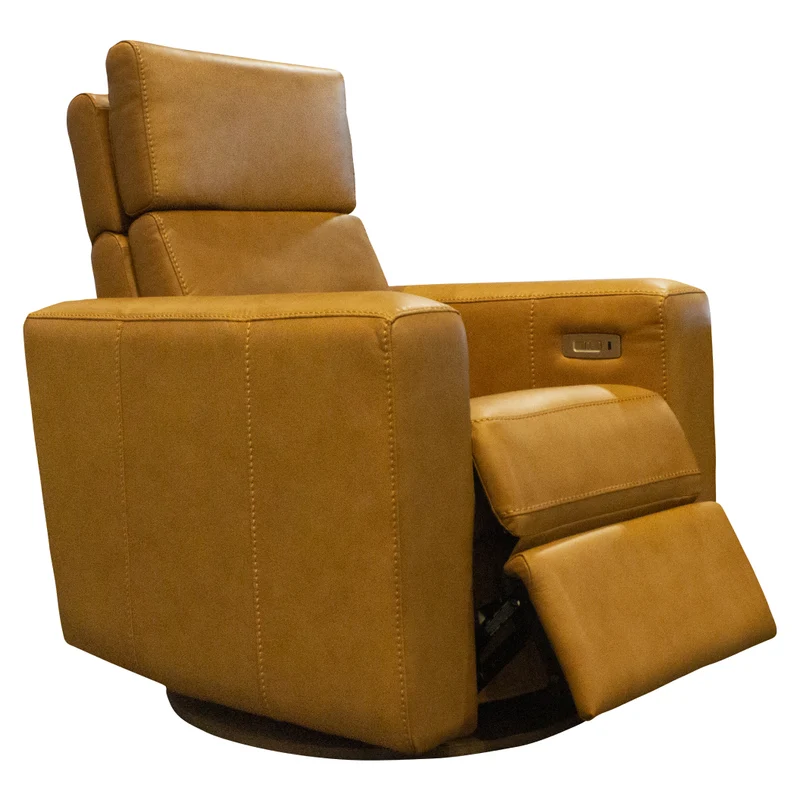 Fauteuil berçant, pivotant et inclinable motorisé en cuir brun caramel - Manhattan