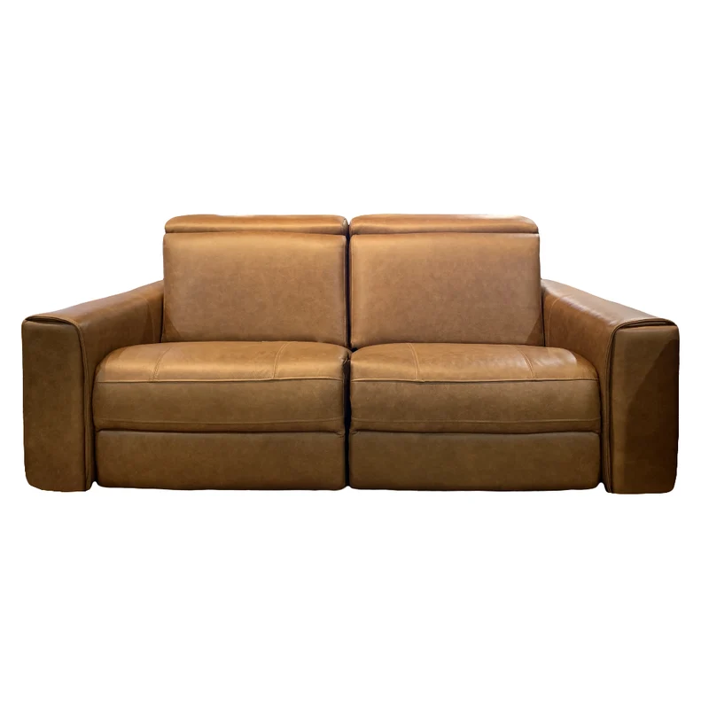 Sofa condo inclinable motorisé en cuir brun caramel - Vienna