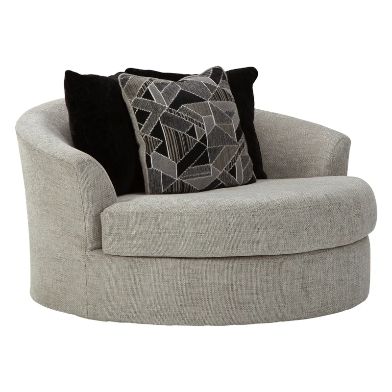 Fauteuil surdimensionné pivotant en tissu gris pâle avec coussins - Megginson