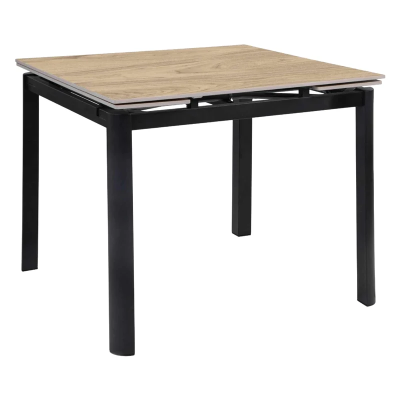 Table de salle à manger extensible en porcelaine brun chêne naturel et métal noir - Alter