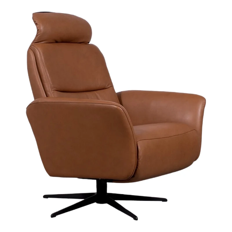 Fauteuil pivotant et inclinable motorisé en cuir tan - Knub