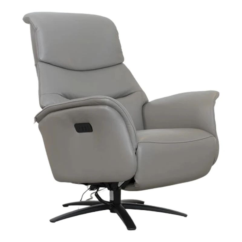 Fauteuil pivotant et inclinable motorisé en cuir gris - Jon