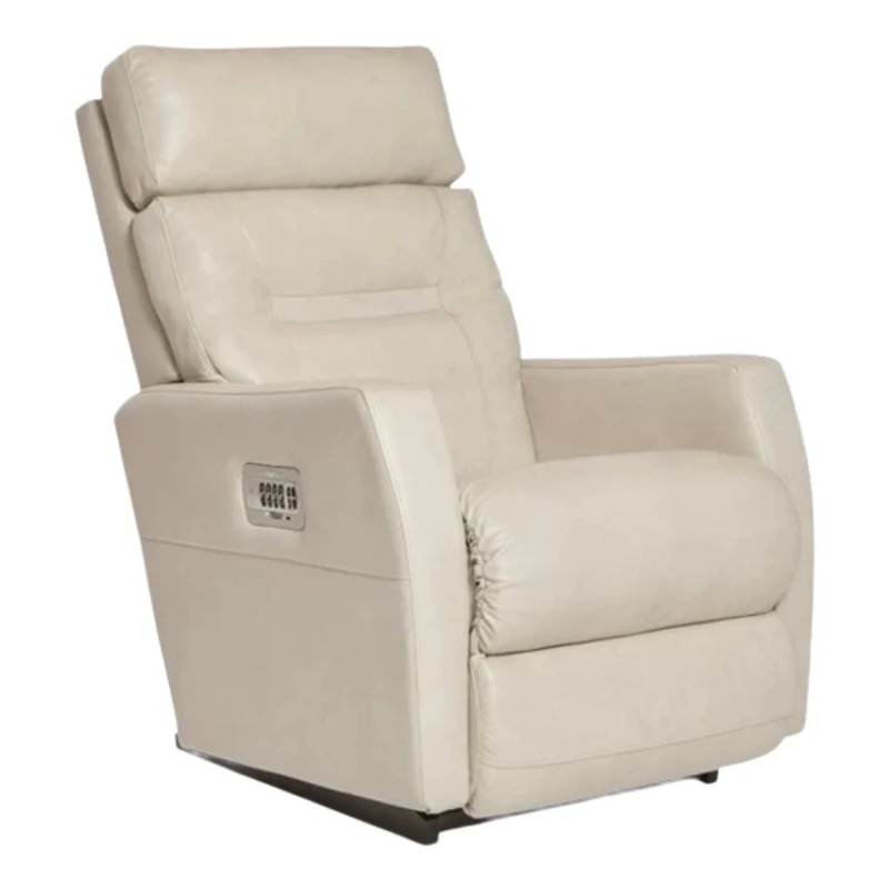 Fauteuil berçant et inclinable motorisé en cuir beige pâle avec soutien lombaire et port USB intégré - Lennon