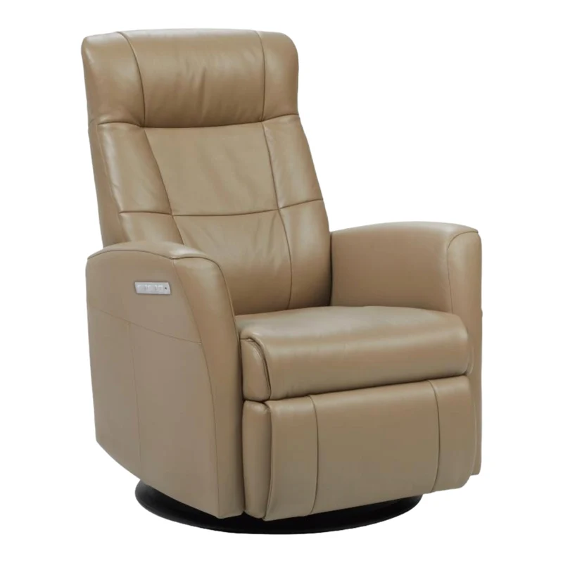Fauteuil berçant, pivotant et inclinable motorisé en cuir beige foncé - Namsen Nordic