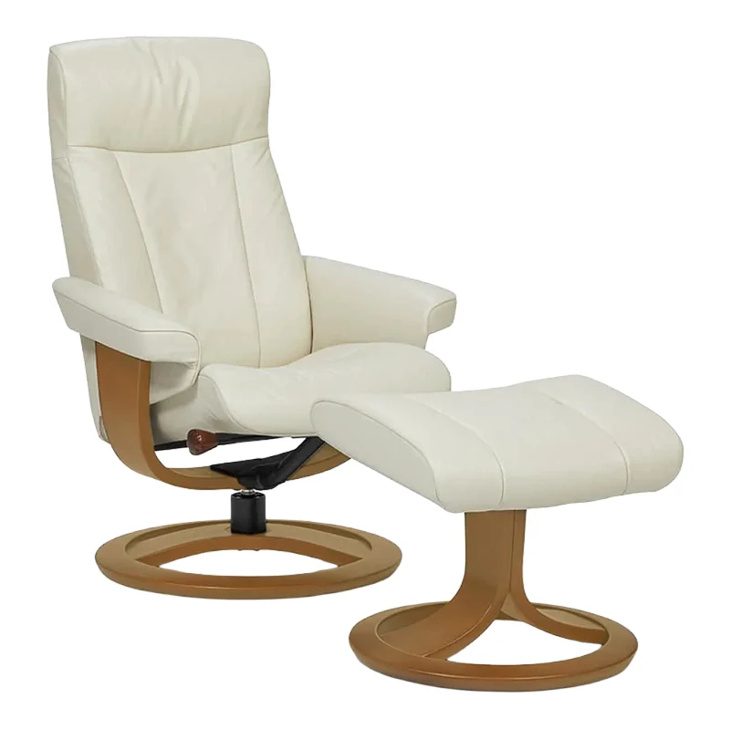 Fauteuil pivotant et inclinable en cuir ivoire avec repose-pieds - Otra Nordic