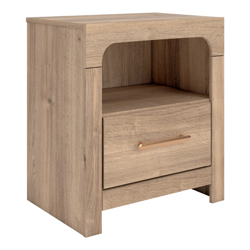 Table de chevet à 1 tiroir en bois/MDF tan avec ports USB intégrés - Kinlanni