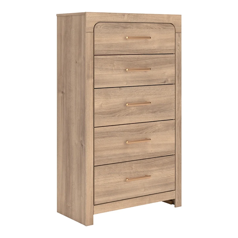 Commode à 5 tiroirs en bois/MDF tan - Kinlanni