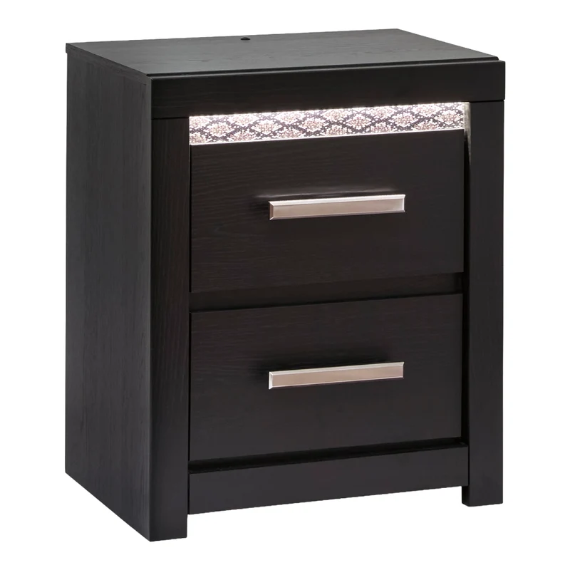 Table de chevet à 2 tiroirs en bois/MDF noir avec éclairage DEL et port USB intégrés - Shoralli
