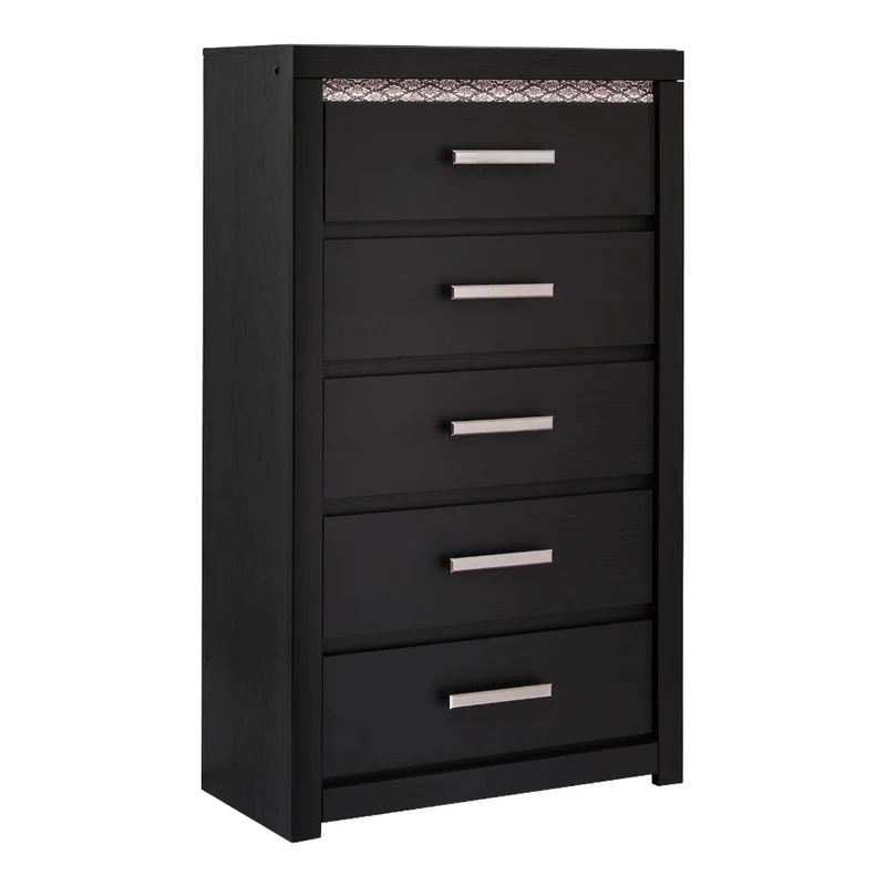 Commode à 5 tiroirs en bois/MDF noir avec éclairage DEL intégré - Shoralli