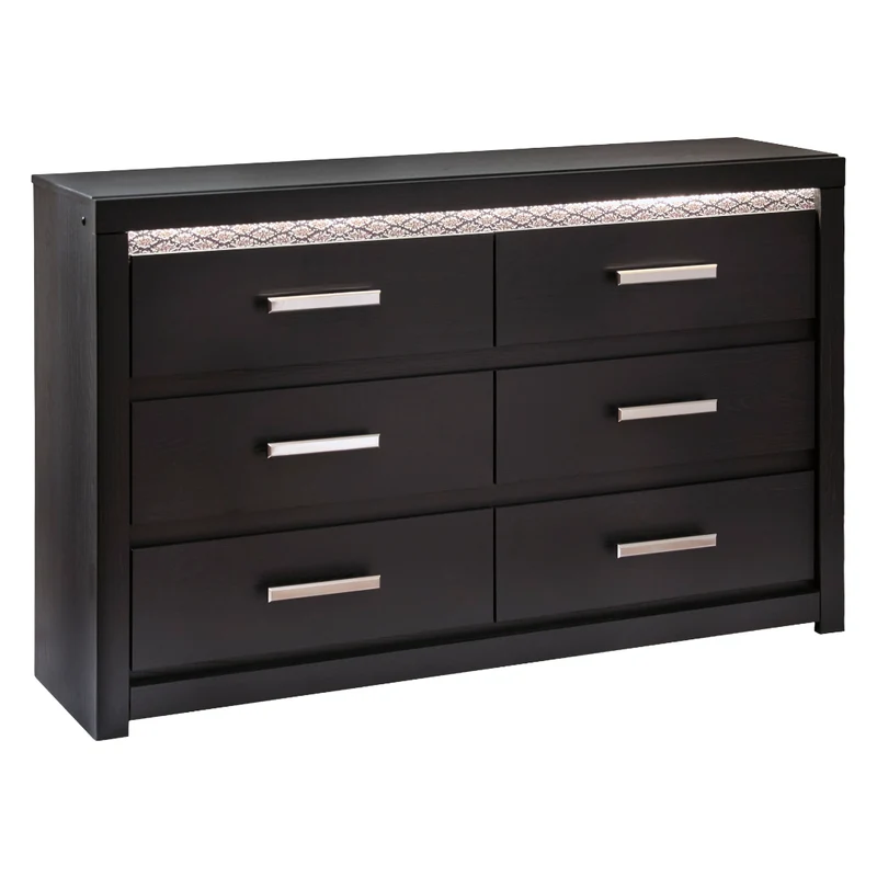 Bureau à 6 tiroirs en bois/MDF noir avec éclairage DEL intégré - Shoralli