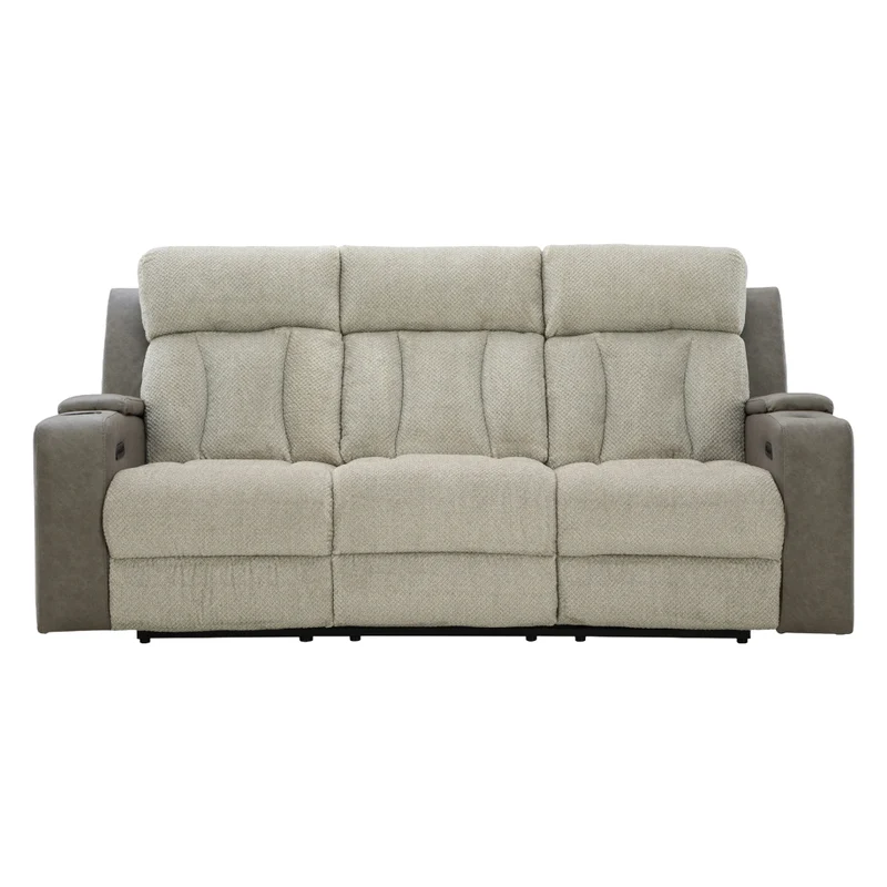 Sofa inclinable motorisé en tissu/aspect cuir gris avec lombaire chauffant, massant et table centrale rabattable - Branthorpe