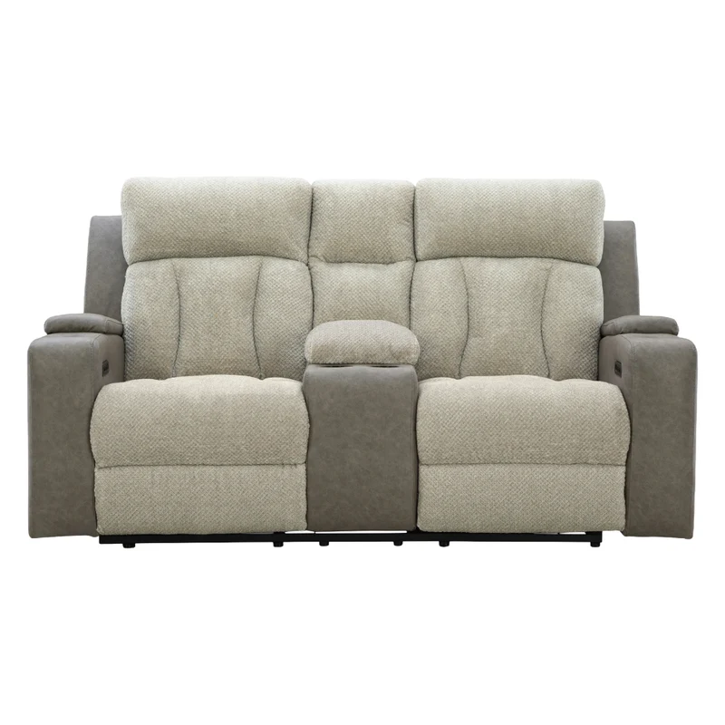 Causeuse inclinable motorisée en tissu/aspect cuir gris avec console, lombaire chauffant et massant - Branthorpe