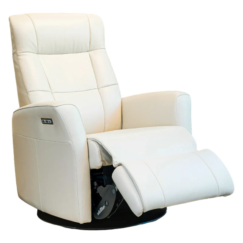 Fauteuil berçant, pivotant et inclinable motorisé en cuir ivoire - Namsen Nordic