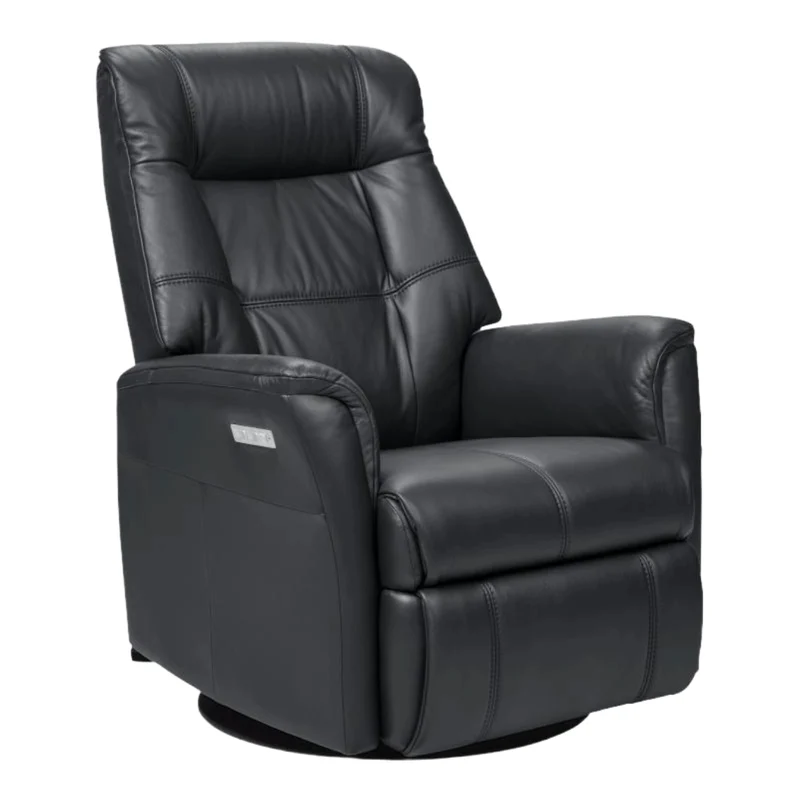 Fauteuil berçant, pivotant et inclinable motorisé en cuir noir - Muru Nordic