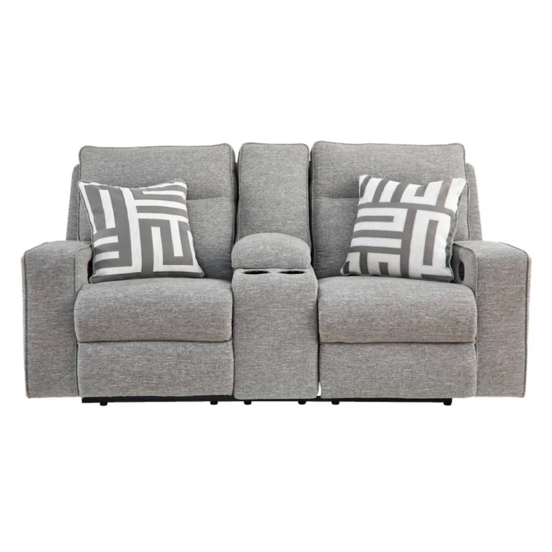 Causeuse inclinable motorisée zéro gravité en tissu Nuvella gris pâle avec console - Biscoe
