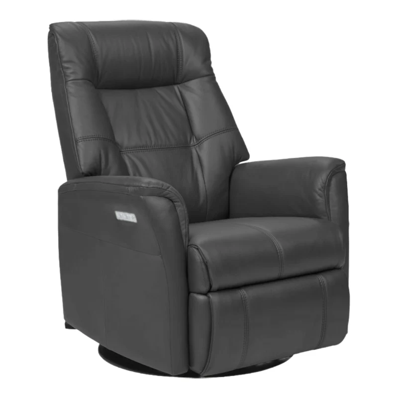 Fauteuil berçant, pivotant et inclinable motorisé en cuir gris foncé - Muru Nordic