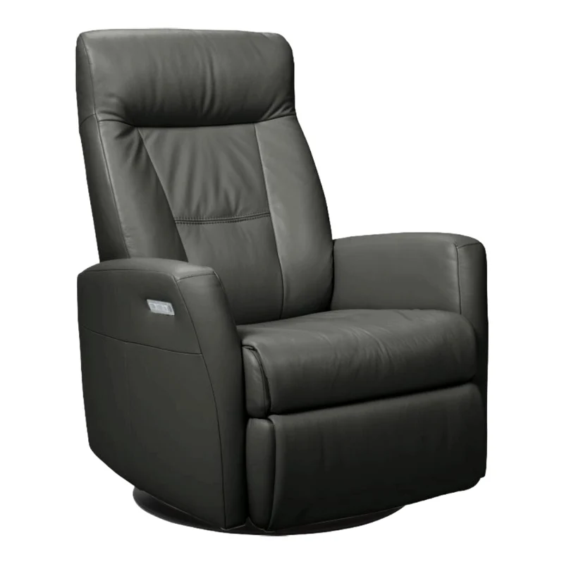 Fauteuil berçant, pivotant et inclinable motorisé en cuir gris foncé - Benga Nordic