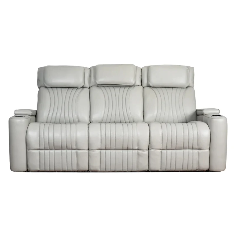 Sofa inclinable motorisé zéro gravité en cuir gris pâle avec table centrale rabattable - K2180