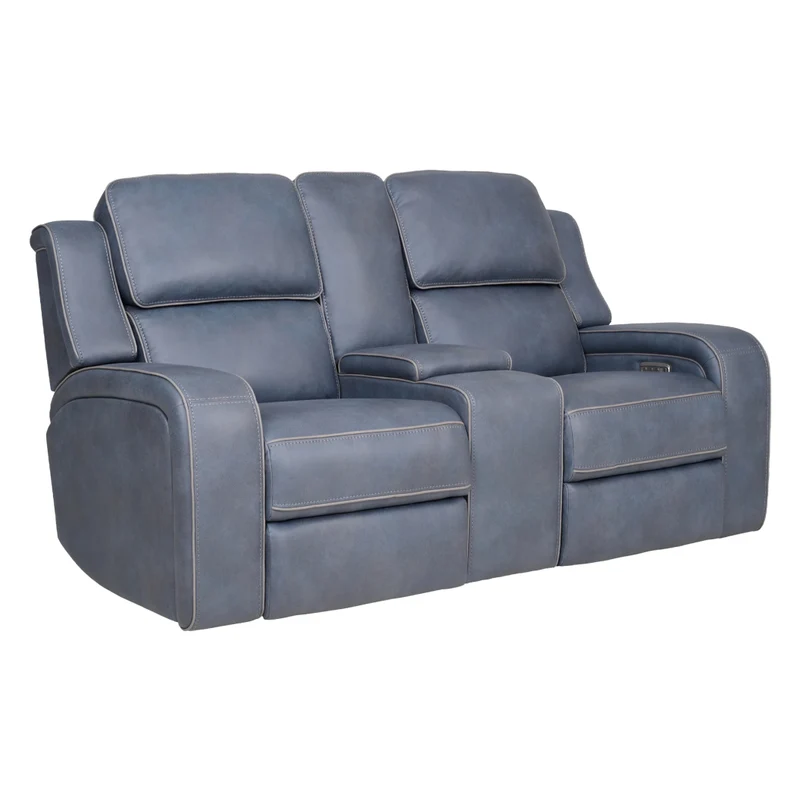 Causeuse inclinable motorisée aspect cuir bleu marine avec console - K2250