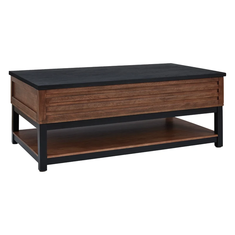 Table basse en bois/MDF bicolore avec plateau relevable - Kallari