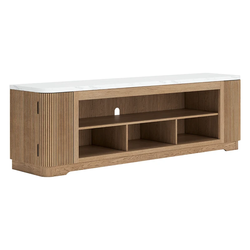 Meuble de télévision XL en mélamine/bois brun clair avec 2 portes - Camdill
