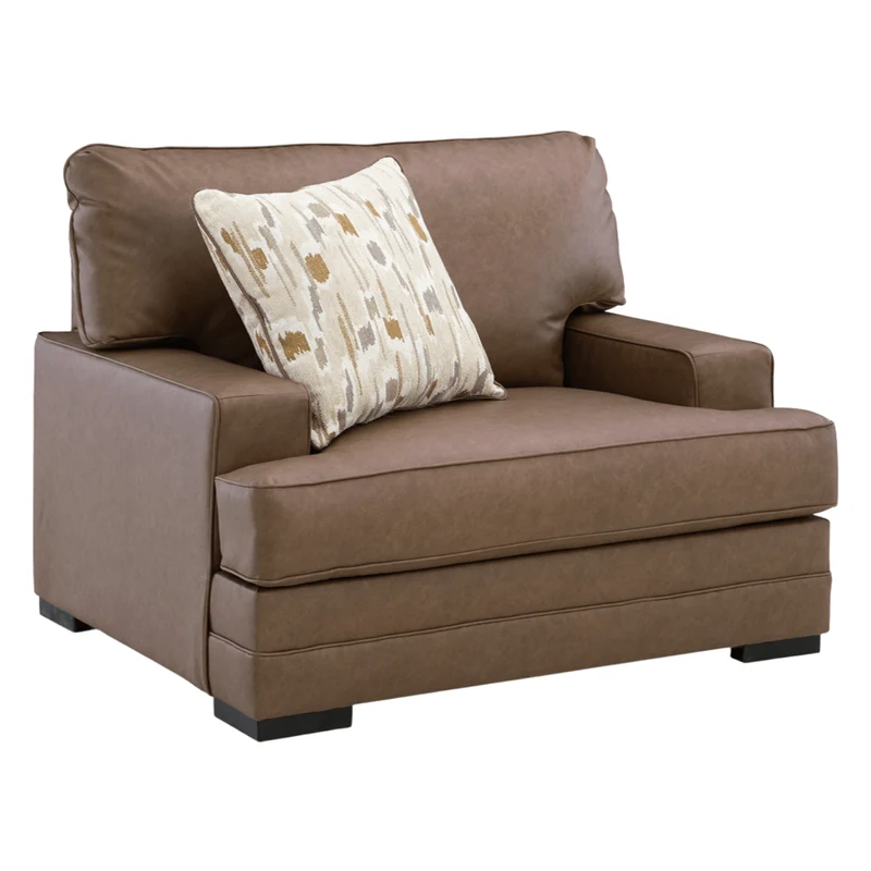 Fauteuil aspect cuir brun caramel avec coussin - VillaCourt