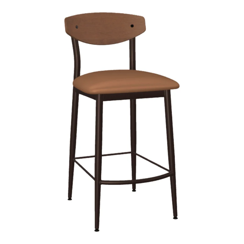 Tabouret de comptoir en métal avec une assise rembourrée aspect cuir brun - Hint