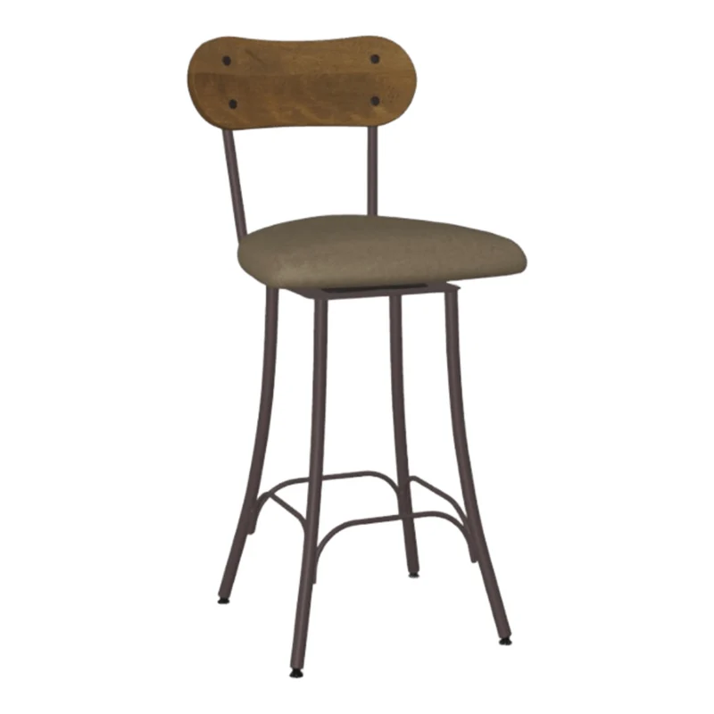 Tabouret de comptoir pivotant en métal avec une assise rembourrée aspect cuir brun - Bean