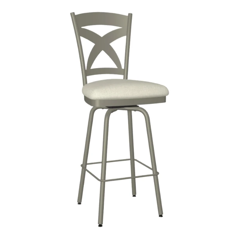 Tabouret de comptoir pivotant en métal titane avec une assise rembourrée en tissu ivoire - Marcus