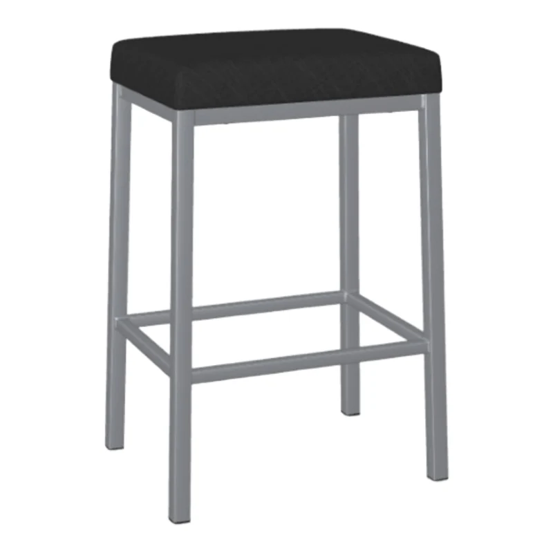 Tabouret de comptoir en métal inox avec assise rembourrée en tissu noir - Bradley