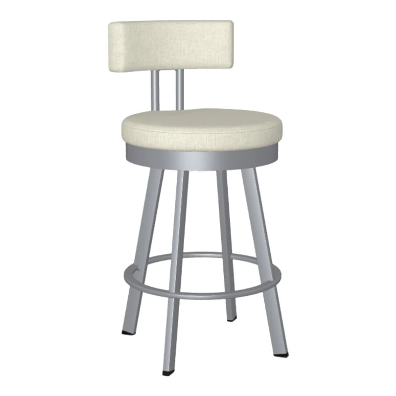 Tabouret de comptoir pivotant en métal inox avec assise rembourrée en tissu ivoire - Barry