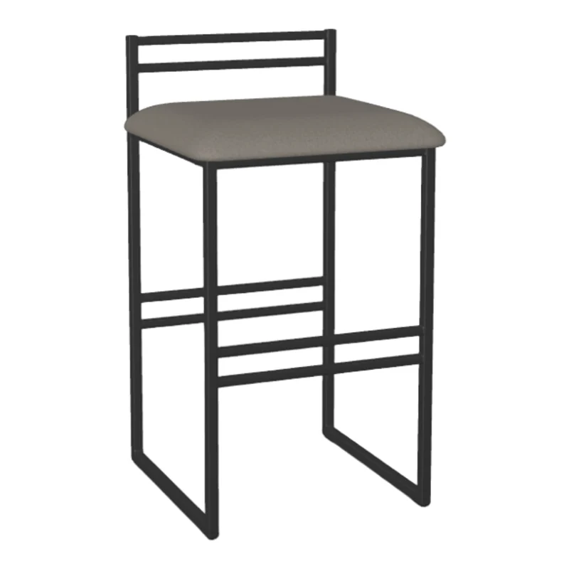 Tabouret de comptoir en métal noir avec assise rembourrée aspect cuir gris - Sonoma