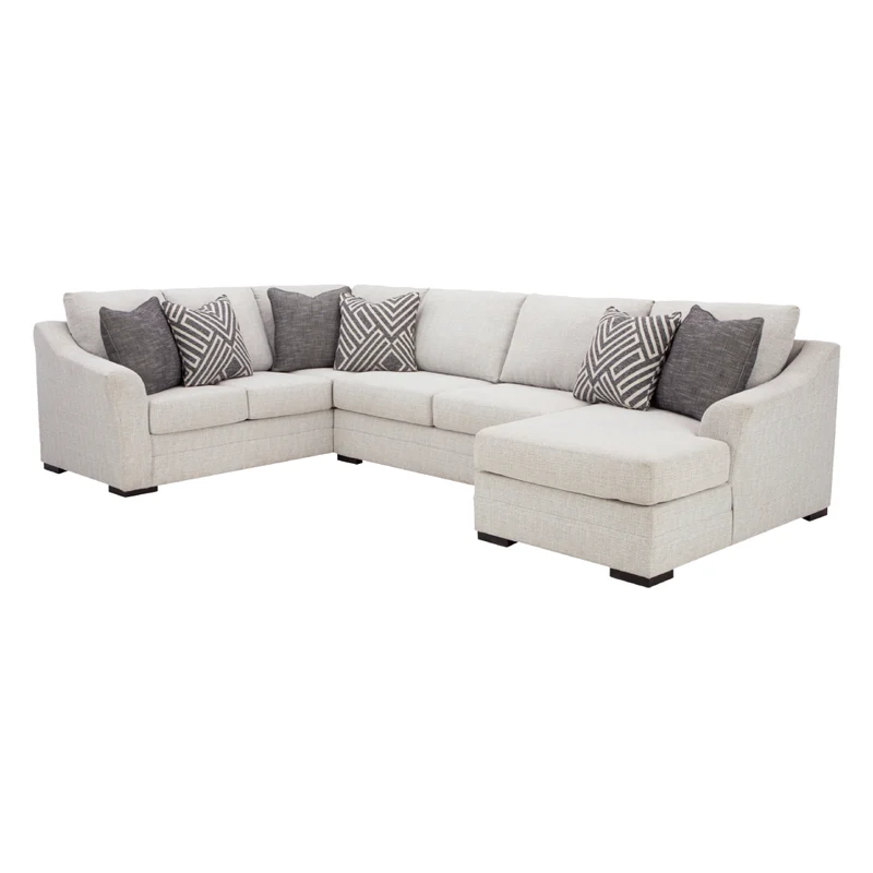 Sectionnel 3 pièces en tissu gris pâle avec chaise longue & coussins - Koralynn