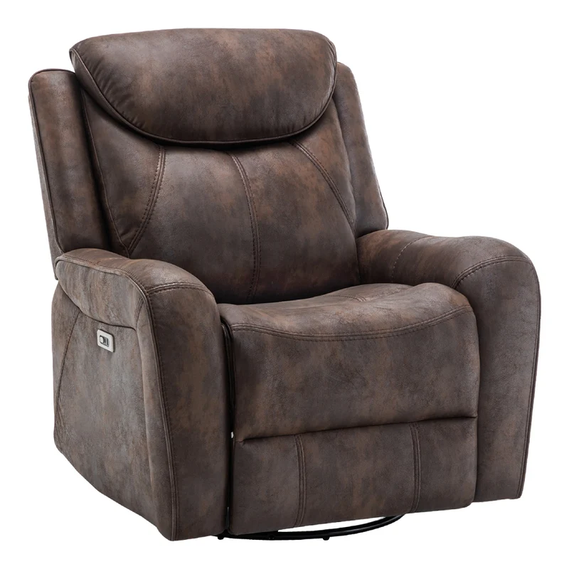 Fauteuil berçant, pivotant motorisé aspect cuir brun avec ports USB intégrés