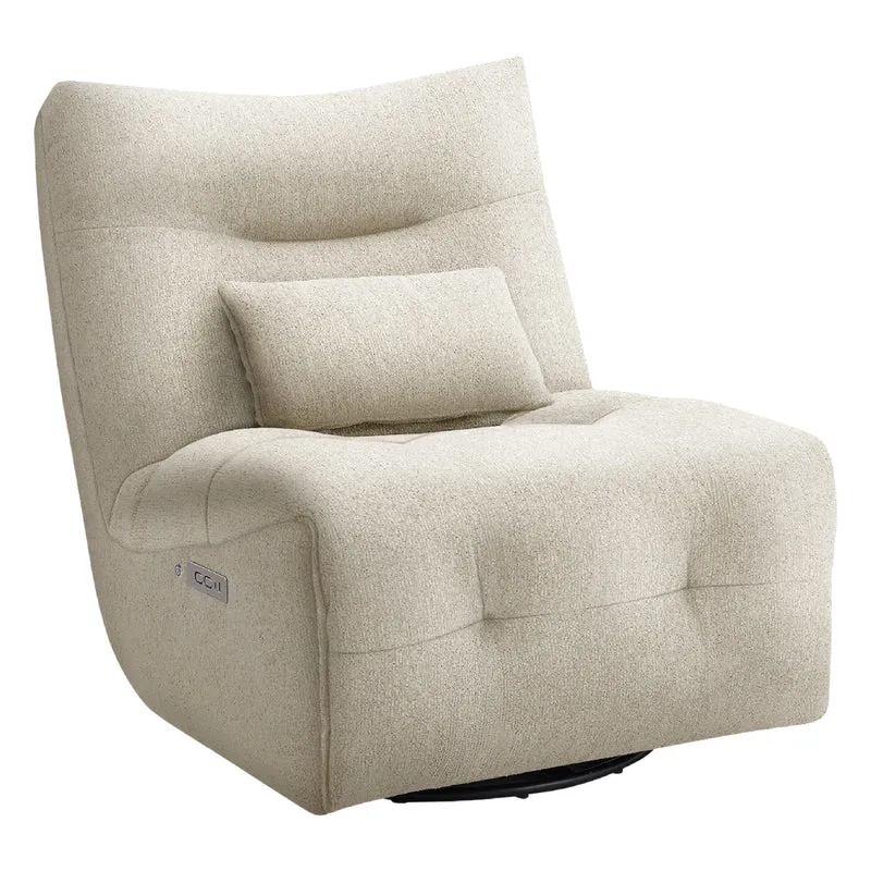 Fauteuil berçant, pivotant et motorisé en tissu avec massage chauffant et port USB intégré