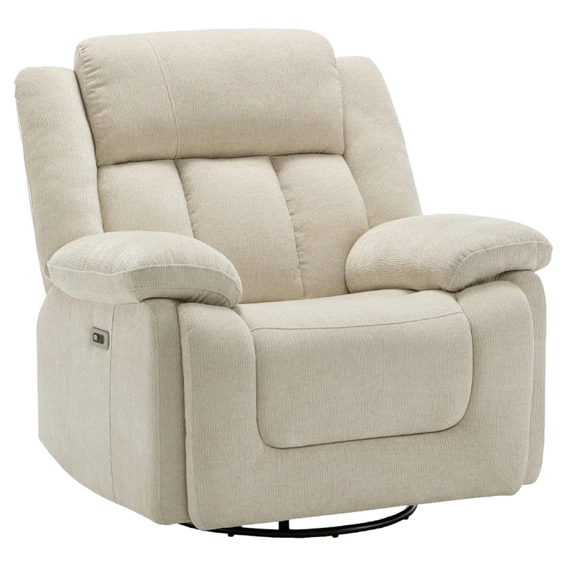 Fauteuil berçant, pivotant et motorisé en tissu avec port USB intégré