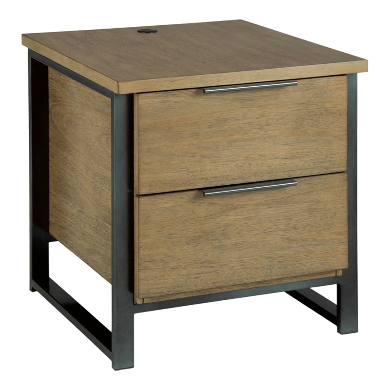 Table de bout en placage/MDF brun clair avec 2 tiroirs - Montia