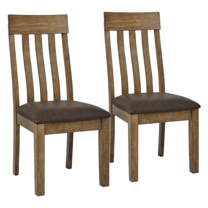 Ensemble de 2 chaises de salle à manger en bois avec assise rembourrée aspect cuir brun - Urbinforte