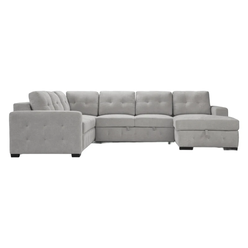 Sectionnel-lit en tissu gris avec rangement - Bobby